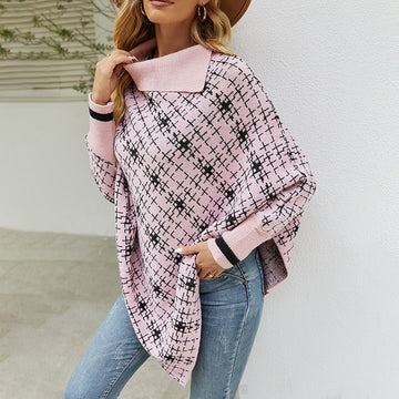 Yipinpay Winter Warm Coats Retro Street Clothing 5 Colors Fashion Striped Lapel Capes Three Quarter Lantern Sleeve Long Ponchos